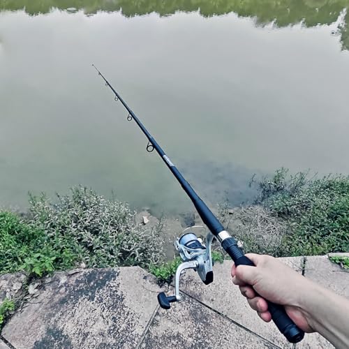 2 Pack Telescopic Fishing Rod and Reel Combo, 2PCS 6.9ft/2.1m Collapsible Fishing Pole, 2PCS Spinning Reel Complete Fishing Kit with Lures Hooks Pliers for Freshwater Travel Beginners - color: Black