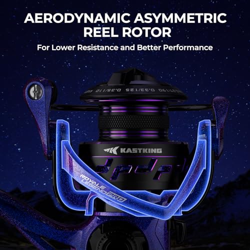 KastKing Royale Legend Pro Spinning Fishing Reel, Lightweight Yet Powerful, Digi-Cut Aluminum Gear, Aerodynamic Reel Rotor, 6.2:1 Gear Ratio, 25LBs Max Drag, TPE Handle Knobs, Unique Celestial Color - style: Size:1000
