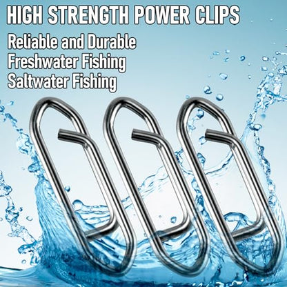 Alwonder 50-Pack Fishing Power Speed Clips, High Strength Stainless Steel Speed Clip for Fishing Lure Quick Change, Freshwater Saltwater Crankbait Popper Lures Quick Snap Connector Tackle - size: M-75LB-0.78IN