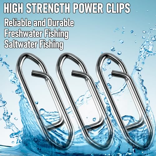Alwonder 50-Pack Fishing Power Speed Clips, High Strength Stainless Steel Speed Clip for Fishing Lure Quick Change, Freshwater Saltwater Crankbait Popper Lures Quick Snap Connector Tackle - size: L-125LB-1IN