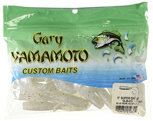 Yamamoto 5" Single Tail Grub Soft Plastic Fishing Angling Swimbait Lures with Tail-Curling Action - 20 Pack - color: BLUE PEARL W/ LARGE SILVER FLAKE (20 PACK), size: 5" SUPER GRUB