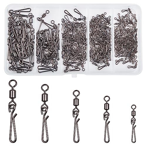 SILANON Fishing Barrel Snap Swivels,Rolling Barrel Swivels with Hanging Snaps Stainless High Strength Fishing Snap Clip Saltwater Freshwater Swivel Snap Fishing Tackle Connector - style: Mixed Kit-160pcs