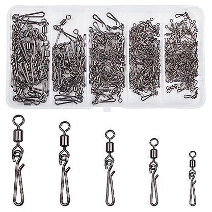 SILANON Fishing Barrel Snap Swivels,Rolling Barrel Swivels with Hanging Snaps Stainless High Strength Fishing Snap Clip Saltwater Freshwater Swivel Snap Fishing Tackle Connector - style: Mixed Kit-160pcs