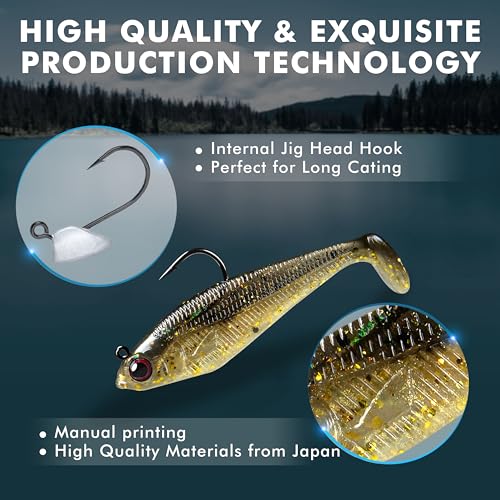 Pre-Rigged Soft Fishing Lures, Easy Catch Swimbaits for Bass Trout | Paddle & Curly Tail, Swim Baits for More Bites, Freshwater & Saltwater Fishing Bait, Crappie Walleye Pike Lures, Value Pack - color: A-2"-0.16oz
