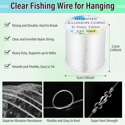 Anezus Fishing Wire for Hanging, Clear Fishing Line Invisible String Strong Monofilament Line for Hanging Decorations and Crafts - style: 0.7mm, 60lb