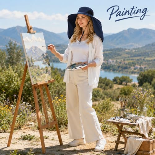 HUAMULAN Women Large Brim Sun Hat with Neck Flap, Men Quick Dry Hiking Fishing Safari Hat UPF 50+ - color: Navy Solid