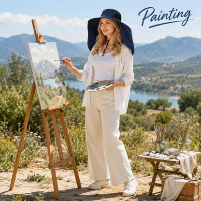 HUAMULAN Women Large Brim Sun Hat with Neck Flap, Men Quick Dry Hiking Fishing Safari Hat UPF 50+ - color: Navy Solid