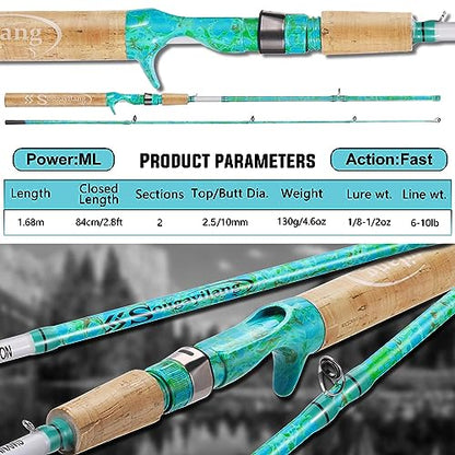 Sougayilang Fishing Rods Ultra Light Rods 2 Pieces Cork Handle Spinning &Baitcasting Rod for Trout Crappie -5'6"