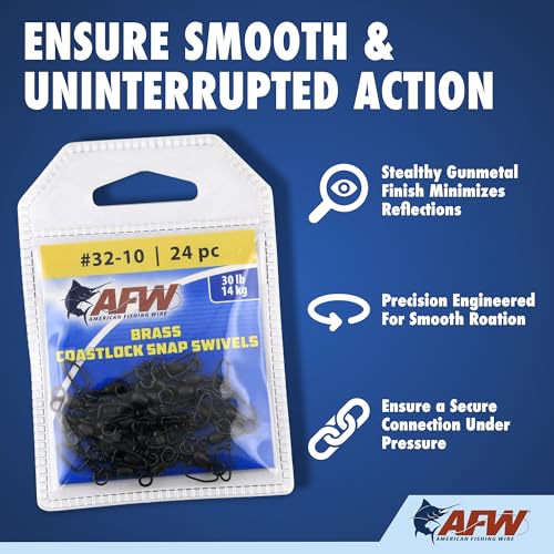 AFW Brass Coastlock Snap Swivels – Durable Fishing Gear with High-Strength Wire Snaps, Black Oxide Finish, Prevents Line Twisting & Kinking, Supports Up to 350 lb Test. - size: 15 pc, #3, 100 lb test