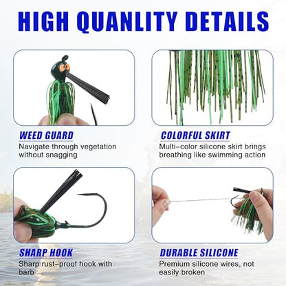 Bass Weedless Fishing Jigs Set, Bass Fishing Lures with Weed Guard Silicone Skirts Rubber Flipping Jigs Swim Jig Kit Skipping Jig for Bass Fishing - style: 12pcs
