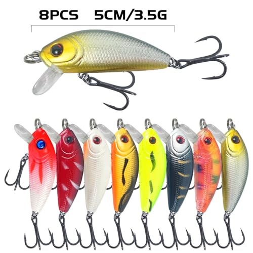 43Pcs Fishing Lures Kit Minnow Popper Walleye Fishing Lures Mixed Hard Crank Baits for Bass Fishing Walleye Salmon Freshwater Saltwater