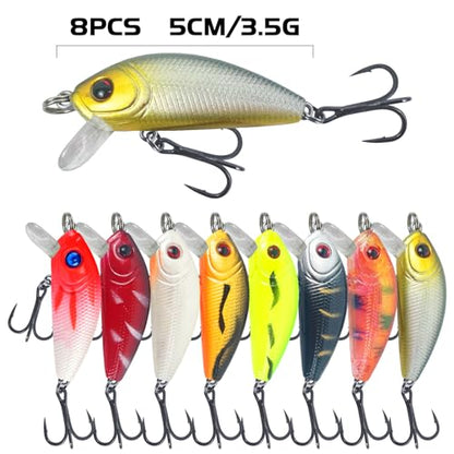 43Pcs Fishing Lures Kit Minnow Popper Walleye Fishing Lures Mixed Hard Crank Baits for Bass Fishing Walleye Salmon Freshwater Saltwater