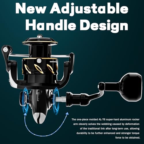 Golden Knight (GK) Spinning Reel - Ultra Lightweight Glass Fiber Frame, 7+1 Shielded BB, Smooth 5.2:1 Gear Ratio, Saltwater & Freshwater Fishing Reel with CNC Metal Power Handle - size: 4000
