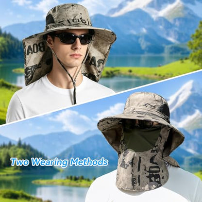 ALANDUO Wide Brim XXL Sun Hats for Men Big Head, UPF 50+ Fishing Sun Hat with Neck Face Flap, Safari Boonie Hat for Men Women - color: Ink Khaki