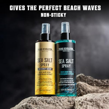 Viking Revolution Sea Salt Spray for Hair Men - Hair Texturizing Spray with Kelp, Aloe Vera and Red Algae Extract to Add Volume and Texture - Ocean Breeze and Coconut Scent, 8.8oz each - size: 8.8 Fl Oz (Pack of 2), style: Coconut + Ocean Breeze Sea Salt