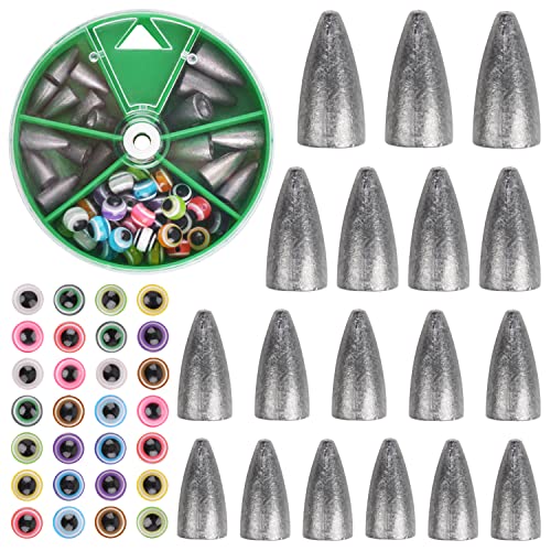 OROOTL Bullet Sinkers Fishing Weights Kit, 48pcs Worm Weights Fish Eye Beads Set for Bass Fishing Carolina Rig Texas Rig Freshwater Saltwater Fishing Tackle 1/8 3/16 1/4oz 3/8 oz