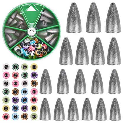 OROOTL Bullet Sinkers Fishing Weights Kit, 48pcs Worm Weights Fish Eye Beads Set for Bass Fishing Carolina Rig Texas Rig Freshwater Saltwater Fishing Tackle 1/8 3/16 1/4oz 3/8 oz