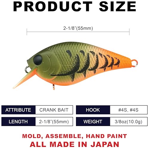 Lucky CRAF LC 1.0, Silent, Crankbait, Squarebill, Freshwater Fishing Gear, Tournament Winning, Champion Bait, Fishing Accessories, Fishing Tackle - color: 512 All OT Moss Craw