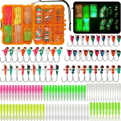 Dovesun Fishing Kit Ice Fishing Jigs Ice Fishing Lures Walleye Fishing Lures Crappie Jigs 135pcs/58pcs/45pcs/34pcs/30pcs/8pcs - color: H-Ice fishing jigs & lure 135pcs