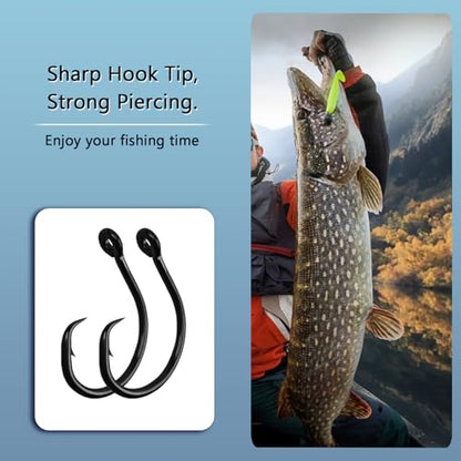 10PCS High-Carbon Steel Circle Hooks Barbed Fishing Hooks with Holes, Freshwater and Saltwater Fishing Hooks for Tuna, Catfish, Bass - size: 8/0