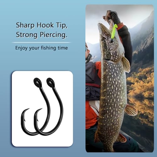 10PCS High-Carbon Steel Circle Hooks Barbed Fishing Hooks with Holes, Freshwater and Saltwater Fishing Hooks for Tuna, Catfish, Bass - size: 8/0