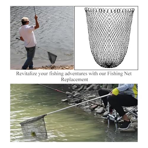Fishing Net Replacement Foldable Trout Net Replacement Nylon Fishing Landing Mesh for Freshwater Saltwater Robust 24 Strands - color: Black, size: 15.8in dia-21.7in depth(49.5in Cir)-1P