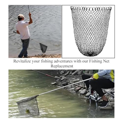 Fishing Net Replacement Foldable Trout Net Replacement Nylon Fishing Landing Mesh for Freshwater Saltwater Robust 24 Strands - color: Black, size: 15.8in dia-21.7in depth(49.5in Cir)-1P