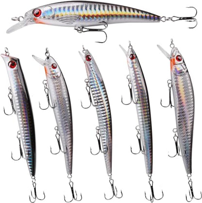 Saltwater Fishing Lures Kit,6pcs Jerkbaits Striped Bass Fishing Lure Hard Minnow Lures Surf Fishing Jerkbait Popper Plugs Striper Lures Inshore Offshore Saltwater Fishing Lures Set