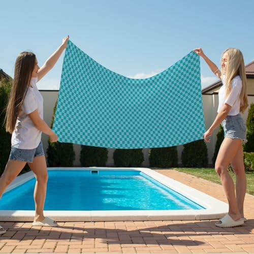 Microfiber Beach Towel Sand Free Quick Dry Oversized Soft Lightweight Teal Light Blue Geometric Checkerboard Pattern for Travel Swim Yoga Pool 71 x 32 Inches 1 Pcs - color: Lake Blue