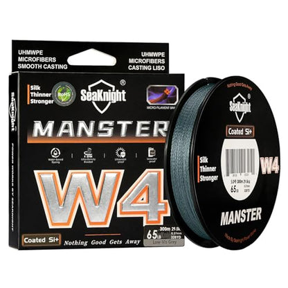 Seaknight W4 4 Strands Braided Lines 300M/500M Super Smooth PE Multifilament Line Carp Fishing Lines Double Coating UV-Proof Saltwater-Proof Fishing Line for Saltwater Sea Fishing 15-100LB - color: Gray, size: 6.0#: 80LB (0.40mm)-328Yds