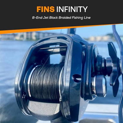 FINS Infinity Braided Fishing Line – USA Made, Silky Smooth 8-End Jet Black Braid for Superior Casting Distance, Quiet Performance Through Guides, Stealthy Freshwater and Saltwater Presentations - size: 150 Yards