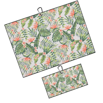 Pink Flower in Green Tropical Golf Towel for Golf's Bags Botanical Plant Golf Towels with Clip Floral Blossoms Waffle Towels Summer Flowers Cleaning Cloth 2 Packs for Men, Birthday Present - color: Pink Green