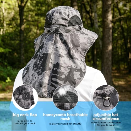 ALANDUO Wide Brim XXL Sun Hats for Men Big Head, UPF 50+ Fishing Sun Hat with Neck Face Flap, Safari Boonie Hat for Men Women - color: Ink Dark Grey