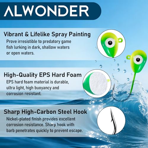 Alwonder 10-Pack Floating Jig Heads Fishing Floats Jigs Lures High-Ball Floater Hook, Surf Fishing Trolling Rockfishing Pompano Rigs Floats for Bass, Walleye, Panfish, Perch, Trout, Redfish - color: (GL) Luminous, size: 2/0# Hook