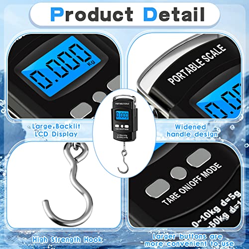 4 Pcs Digital Fish Scale 110lb/ 50kg Weight Capacity Electronic Hanging Scale Portable Dial Fishing Scale with Tape Measure, Hook, Backlit LCD Display Fishing Gifts for Men Women Postal Luggage Bag