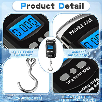 4 Pcs Digital Fish Scale 110lb/ 50kg Weight Capacity Electronic Hanging Scale Portable Dial Fishing Scale with Tape Measure, Hook, Backlit LCD Display Fishing Gifts for Men Women Postal Luggage Bag
