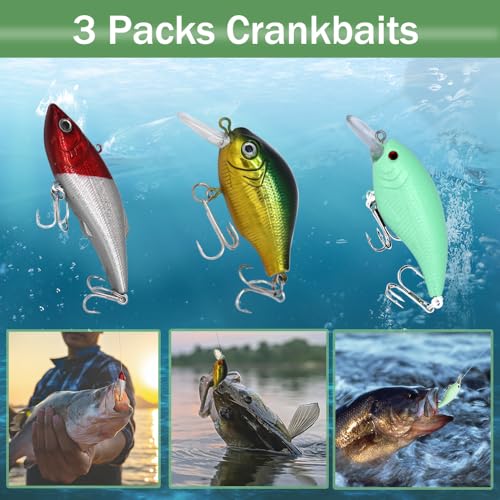LASOCUHOO Fishing Lures Kit, Spoon Lures, Soft Plastic Worms, Frog Lures, Bait Tackle Kit for Bass, Trout, Salmon for Freshwater and Saltwater