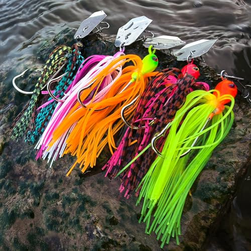 5Pcs Buzz Bait Fishing Bladed Jigs Lures Multicolored Jig Skirts for Bass Trout Walleye 3.15in/0.39oz