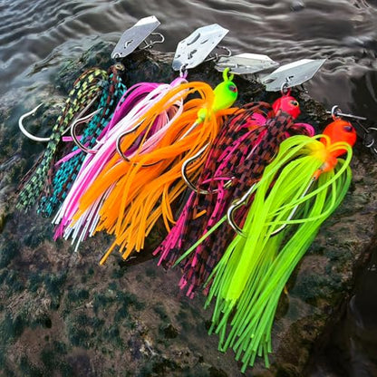 5Pcs Buzz Bait Fishing Bladed Jigs Lures Multicolored Jig Skirts for Bass Trout Walleye 3.15in/0.39oz