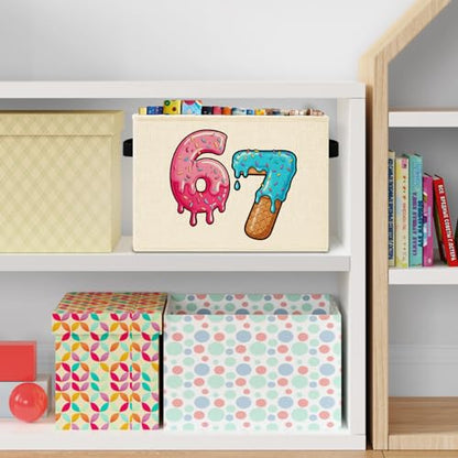 Pink and Blue Funny 6 7 Meme Storage Bins Box with Handles, Donut Ice Cream Number Six Seven Laundry Basket Hamper Collapsible Clothes Toys Organizer for Kids Boys Girls Room Nursery - color: Funny Laundry