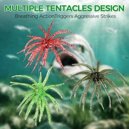 Tentacle Fishing Lure,Dice Bait Soft Plastic Swim Bait,Sea Urchin Lure,for Drop Shot,Weird Fishing Rig,Trout Sea Bass Mandarin Fish Catfish Slow Sinking Soft Lure 2.36 in,3.9 in and 4.3 in. - size: 10PC-2.36"