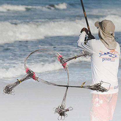 Fishing Leaders, Stainless Steel Fishing Wire Saltwater Tackle Rig with Swivels Snap Beads for Lures Bait Hooks High Strength Fishing Leader Wire Gear Equipment 2 Arms 3 Arms - color: 2Arm