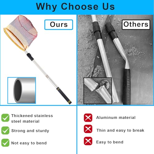 Fishing Landing Net, Fishing Net with Handle for Fishing with Splicing Extension Pole Handle Sturdy Stainless Steel Tubes Comfortable Sponge Handle, yellow - size: 65inch (TELESCOPIC black)