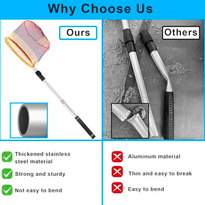 Fishing Landing Net, Fishing Net with Handle for Fishing with Splicing Extension Pole Handle Sturdy Stainless Steel Tubes Comfortable Sponge Handle, yellow - size: 65inch (TELESCOPIC black)