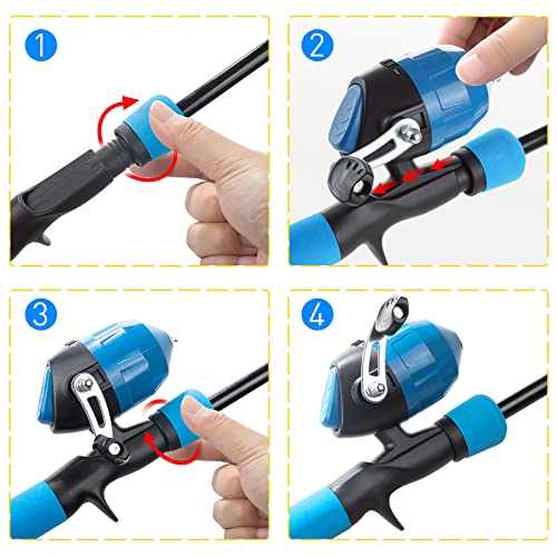 Kids Fishing Pole Kit, 59'' Telescopic Rod and Reel Beginner Combo with Spincast Reel,Tackle Box, Carrier Bag,Fishing Gear for Boys,Girls, Toddler,Youth - color: Blue+Black