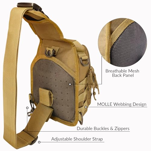 Kynzo Fishing Sling Backpack with Rod Holder, Water-Resistant Fishing Tackle Bag, Durable Shoulder Crossbody Pack for Freshwater Saltwater Fishing(C- Khaki) - color: C- Khaki
