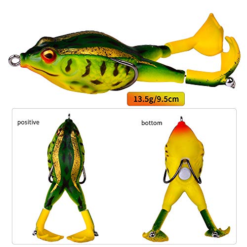 Topwater Frog Lures Fishing Lures, Soft Frog Fishing Bait Freshwater & Saltwater Floating Bait with Weedless Hooks, Bass Trout Musky Pike Lures Kit Fishing Accessories (DG9013-3.54" 0.46oz)