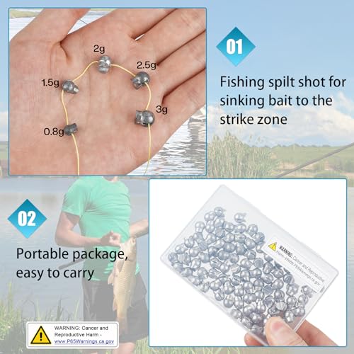 100pcs Split Shot Fishing Weights Removable Round Clip On Fly Fishing Line Sinkers Freshwater Saltwater Split Shot Fishing Sinkers Weights - style: 3g-100pcs