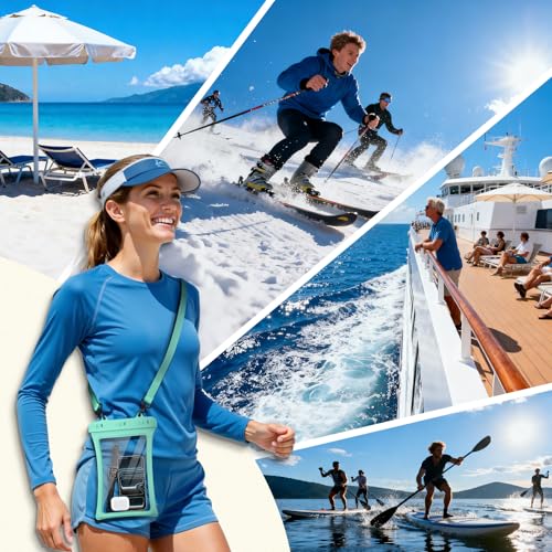 CACOE Floatable Waterproof Phone Pouch 2 Pack Up to 10.0", Black+Green | Floatable, IPX8 Waterproof Phone Case,Adjustable Lanyard,Dry Bags for Beach/Cruise/Travel/Camping/Kayak/Vacation Essentials - color: Black+Green, size: Up to 10.0"-Floatable