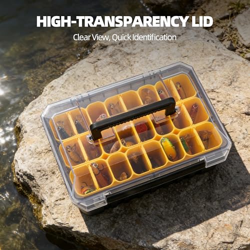 RUNCL Fishing Tackle Box with Clear Lid - Large-Capacity Multi-Slot Organizer, Rigid Hard Lure Organizer, Durable for Freshwater Bass & Saltwater Fishing - size: Small